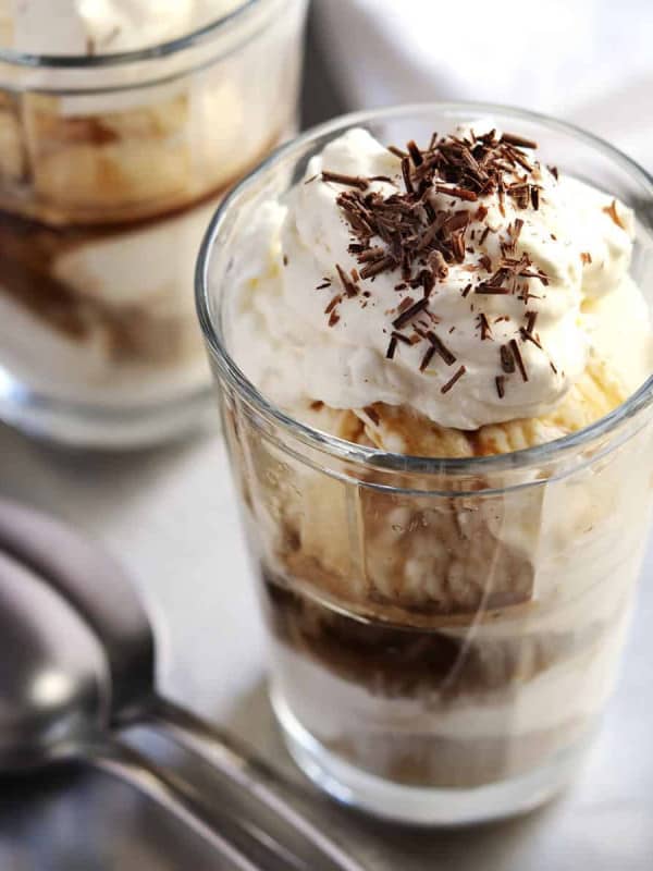 Affogato served in small clear glasses