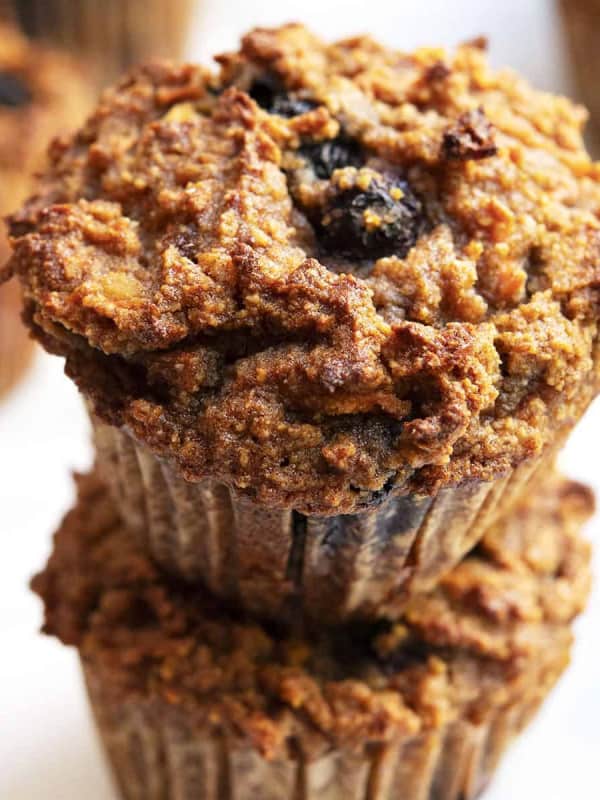 Almond Flour Blueberry Muffins stacked