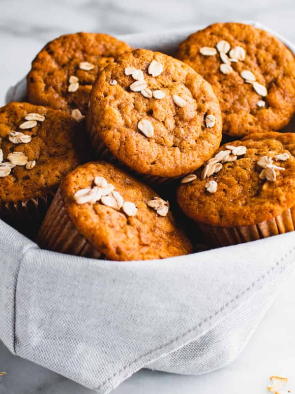 Banana Oatmeal Muffins in a cloth basket