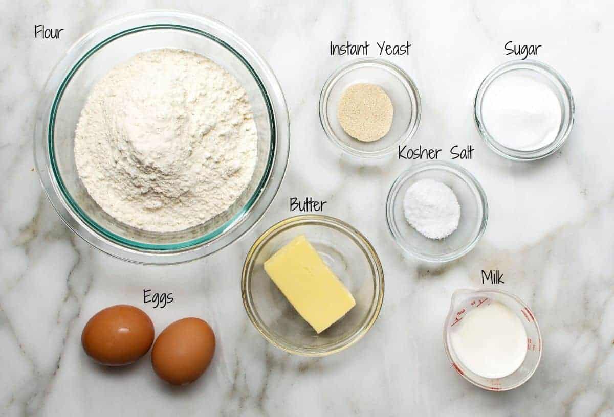 Brioche Bun Ingredients on a marble board