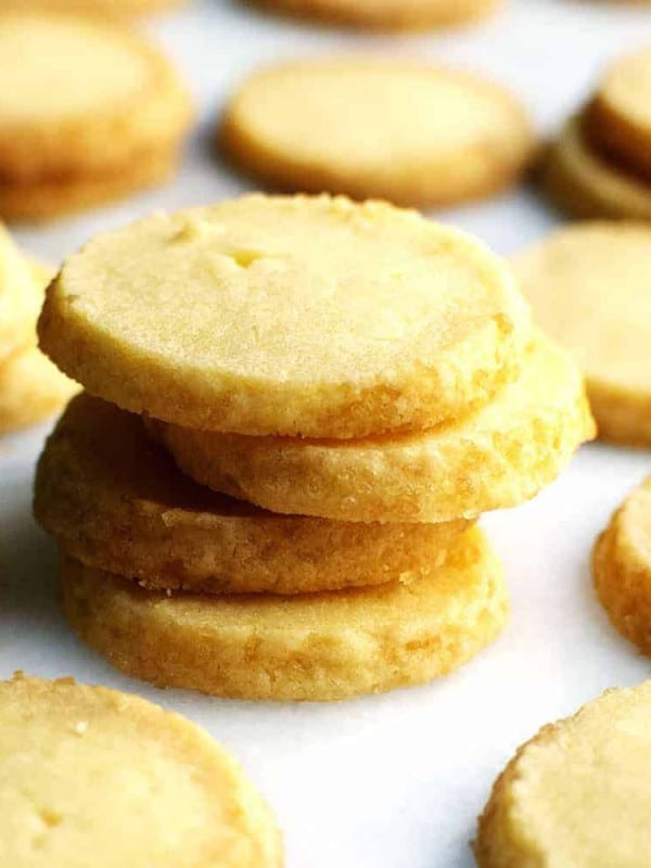 Butter Cookies stacked on a marble slab