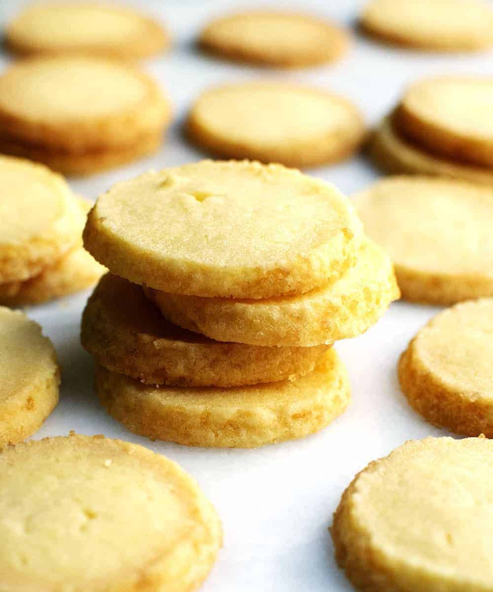 Butter Cookies stacked on a marble slab