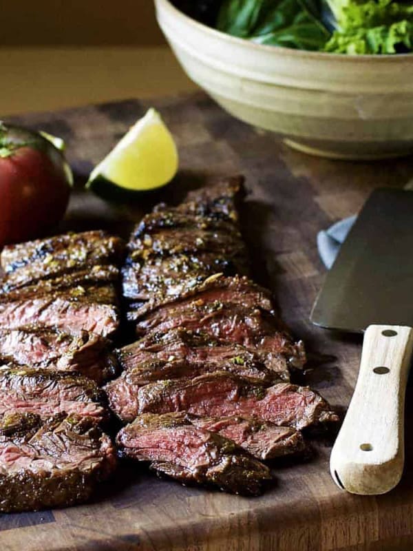 Carne-Asada thinly sliced across the grain featured