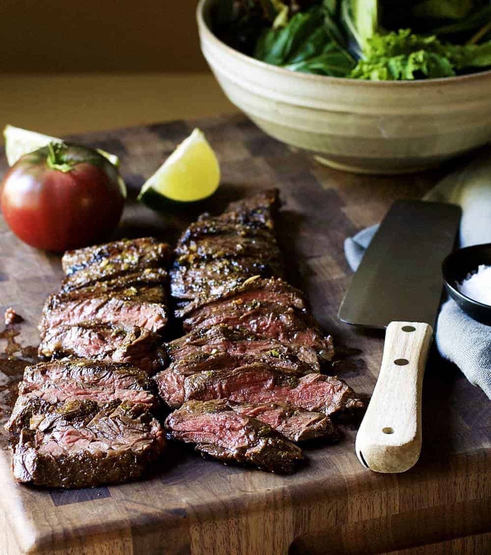 Carne Asada steak thinly sliced across the grain