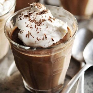 Chocolate Panna Cotta served in a glass tumbler