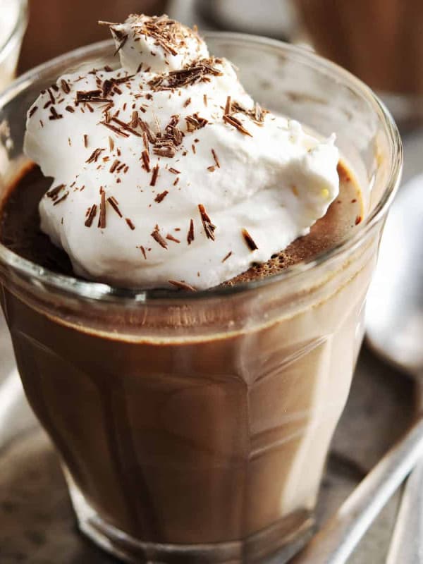 Chocolate Panna Cotta served in a glass tumbler