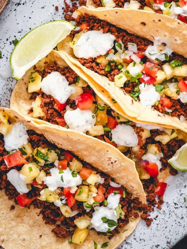 Chorizo Tacos served on an oval platter.