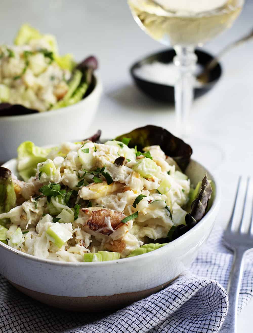 Crab Salad served in gray ceramic bowls