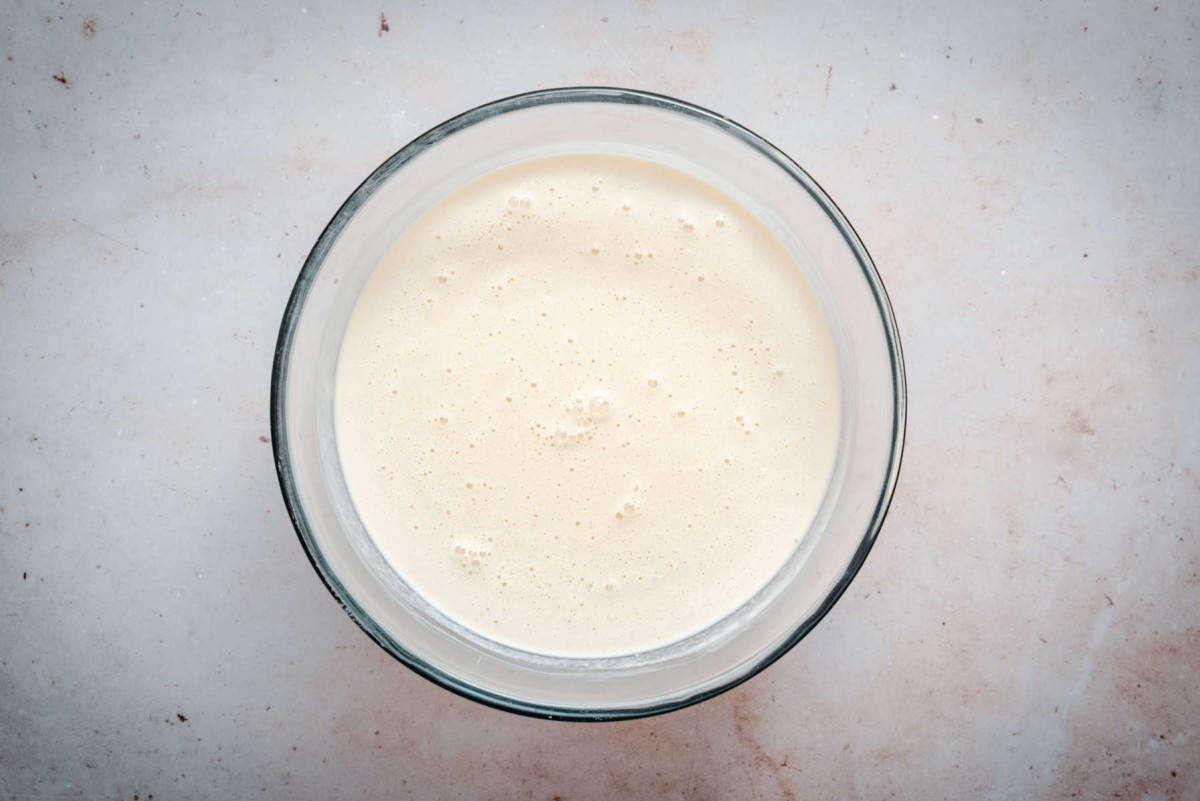 Crepe Batter in a glass bowl.