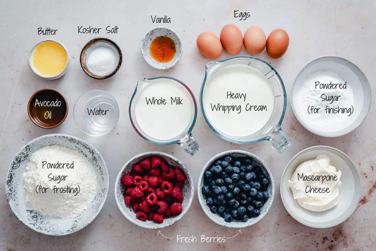 Crepe Cake Ingredients on a granite board.