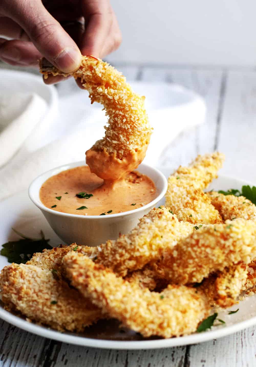 Dipping Crispy Baked Coconut Shrimp