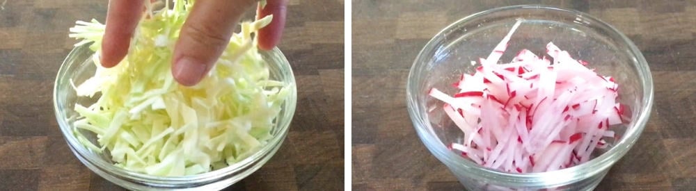 Finely Chopped Cabbage and Radishes