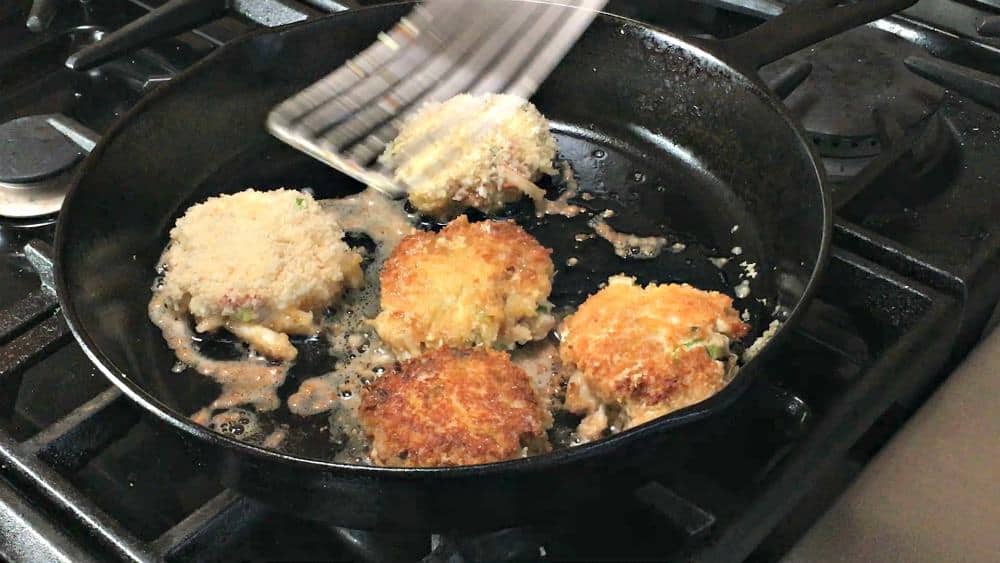 Frying Crab Cakes in oil and butter