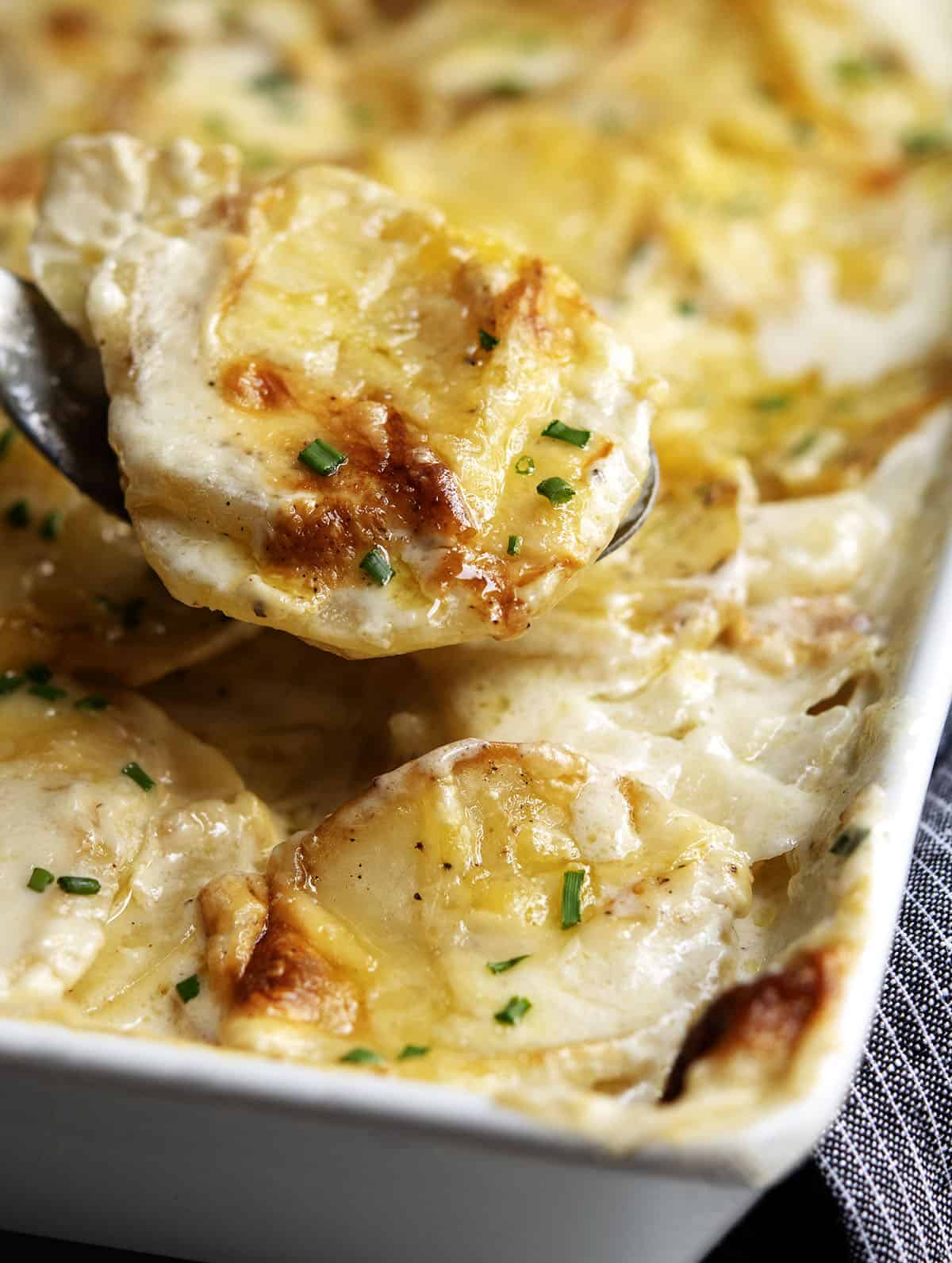 serving Gratin Dauphinois with a large spoon