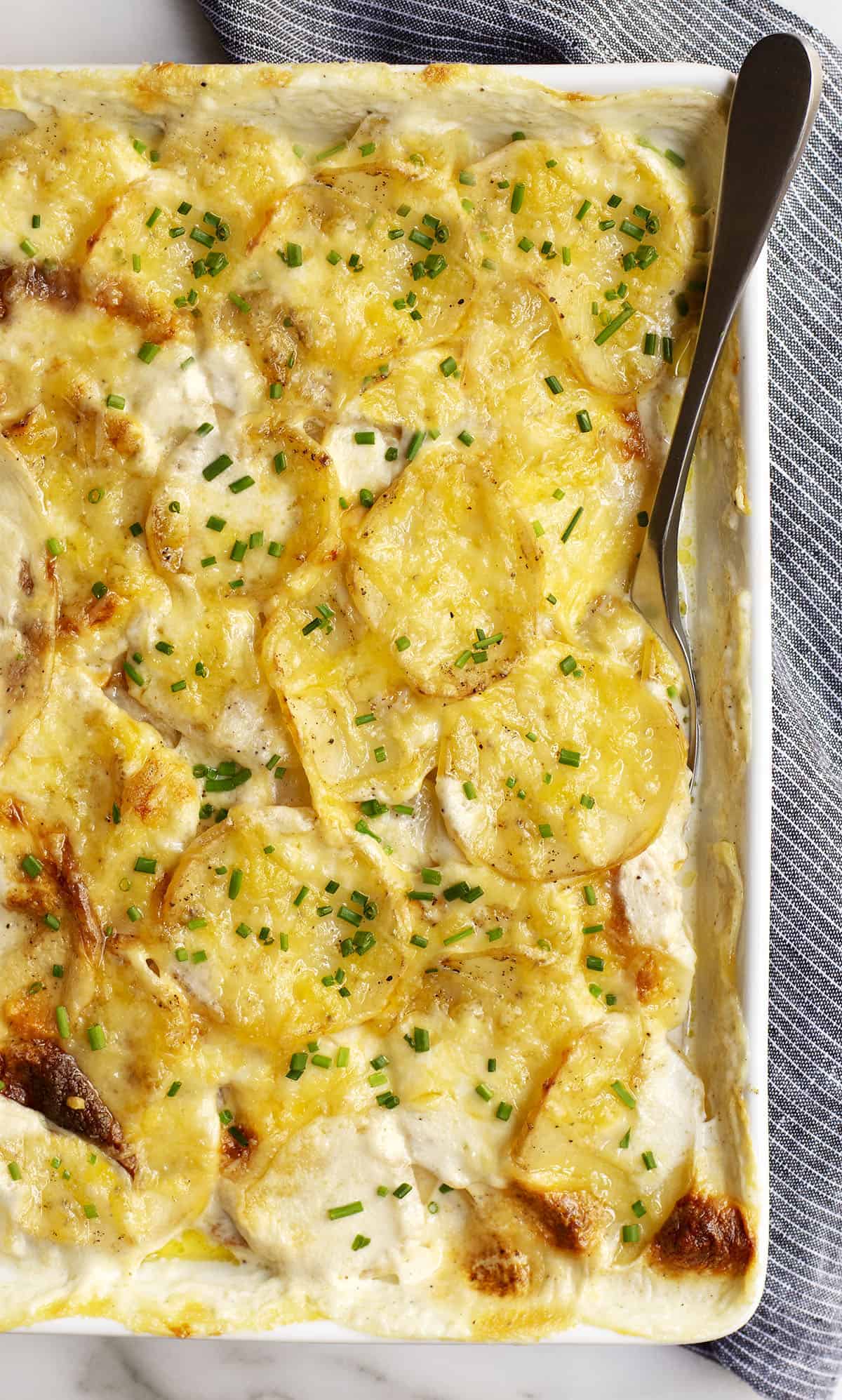 Gratin Dauphinois served pictured from overhead