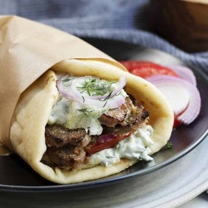 gyro served on a black plate