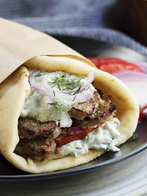 gyro served on a black plate