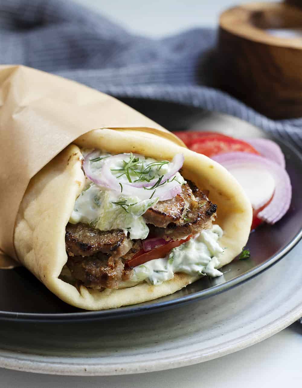 gyro served on a black plate