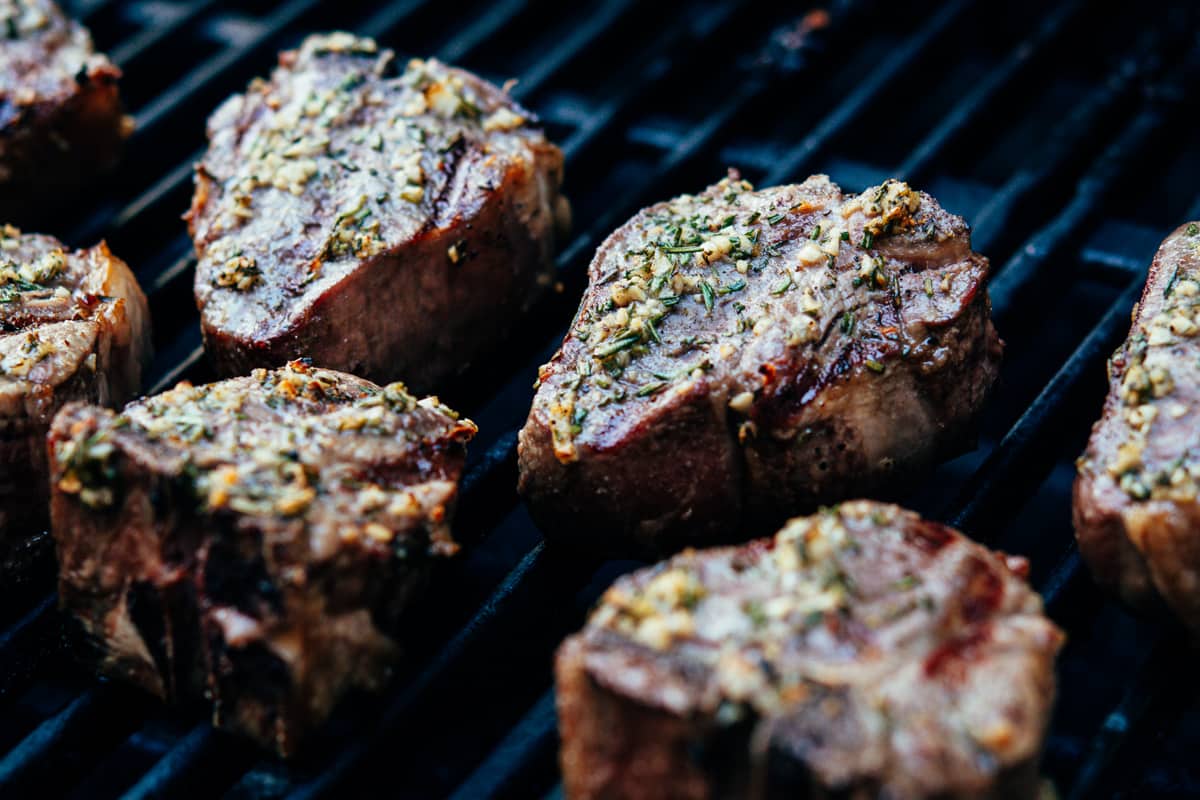 Lamb Loin Chops on the grill ready to serve