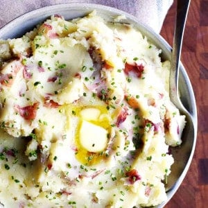 Mashed Red Potatoes photographed from above featured