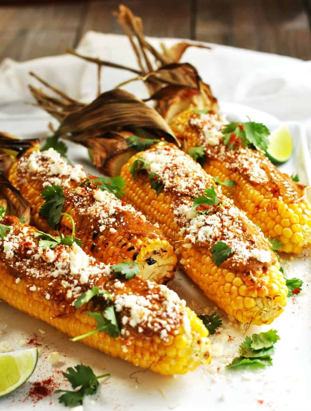 Mexican Street Corn Served on a White Platter