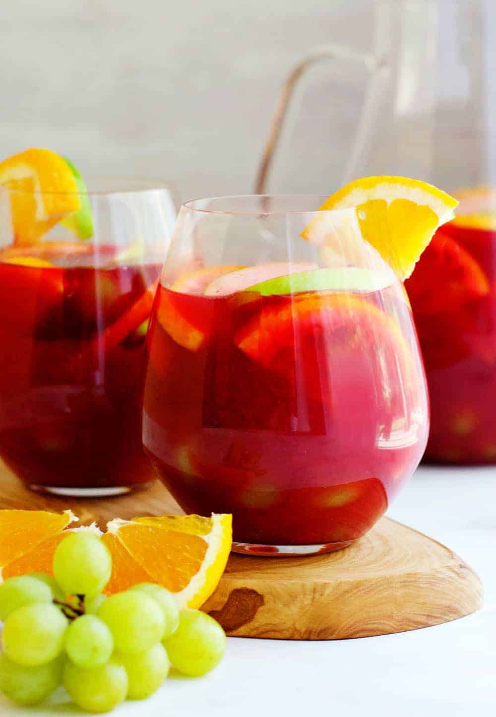 Non-Alcoholic-Sangria served with pitcher in background