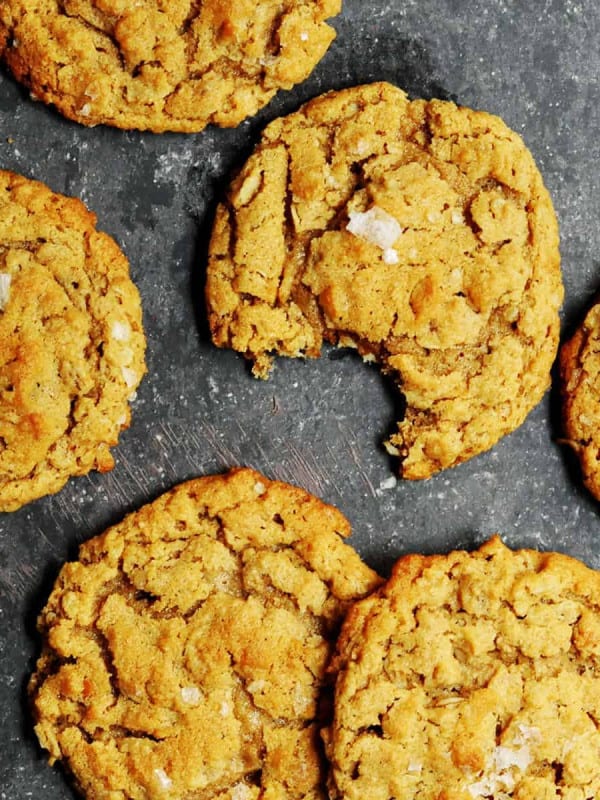 Peanut Butter Oatmeal Cookies on black marble