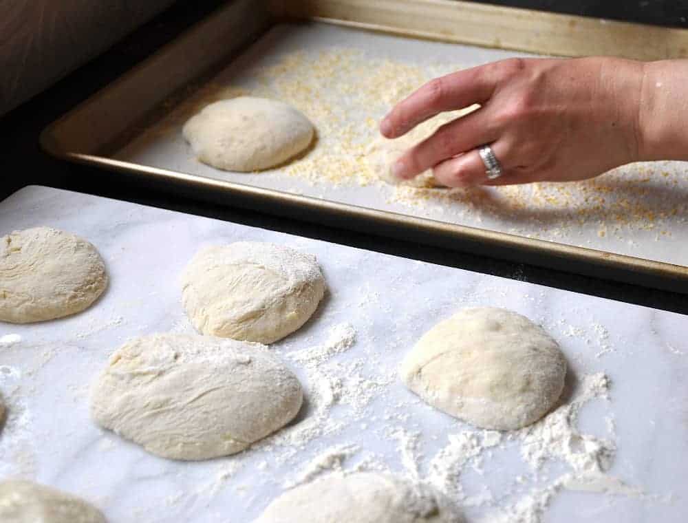 Placing English Muffin Dough on Baking Sheet