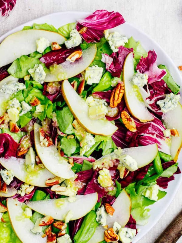 Radicchio Salad on a white salad plate photographed from the top.