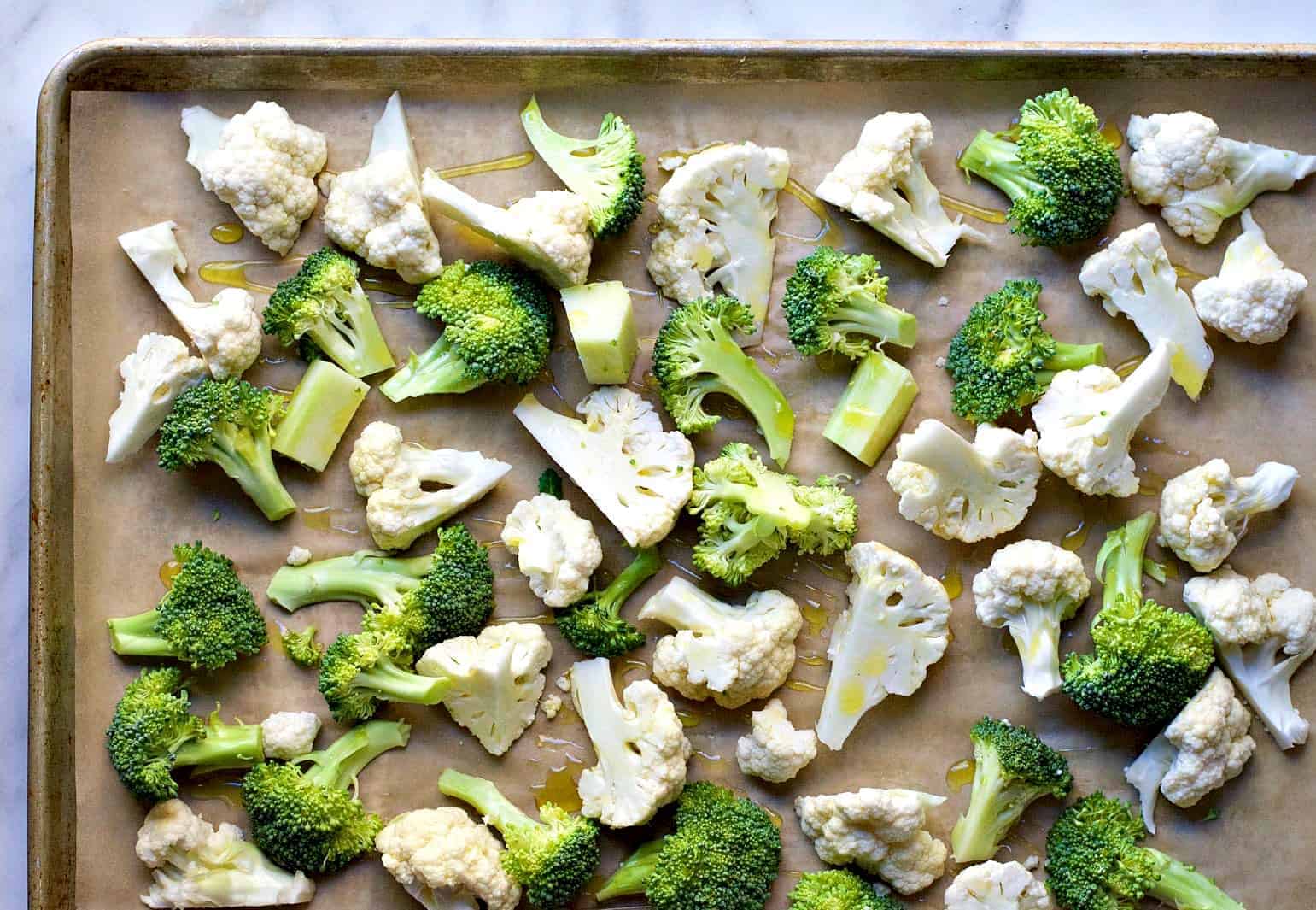 Raw Broccoli and Cauliflower ready to roast