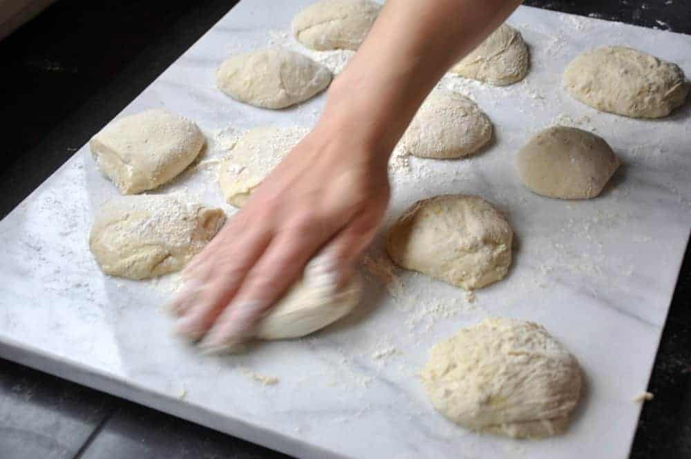 Shaping English Muffin Dough on a Pastry Board