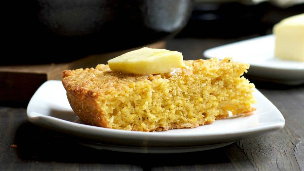 Skillet Cornbread Served with Slab of Butter