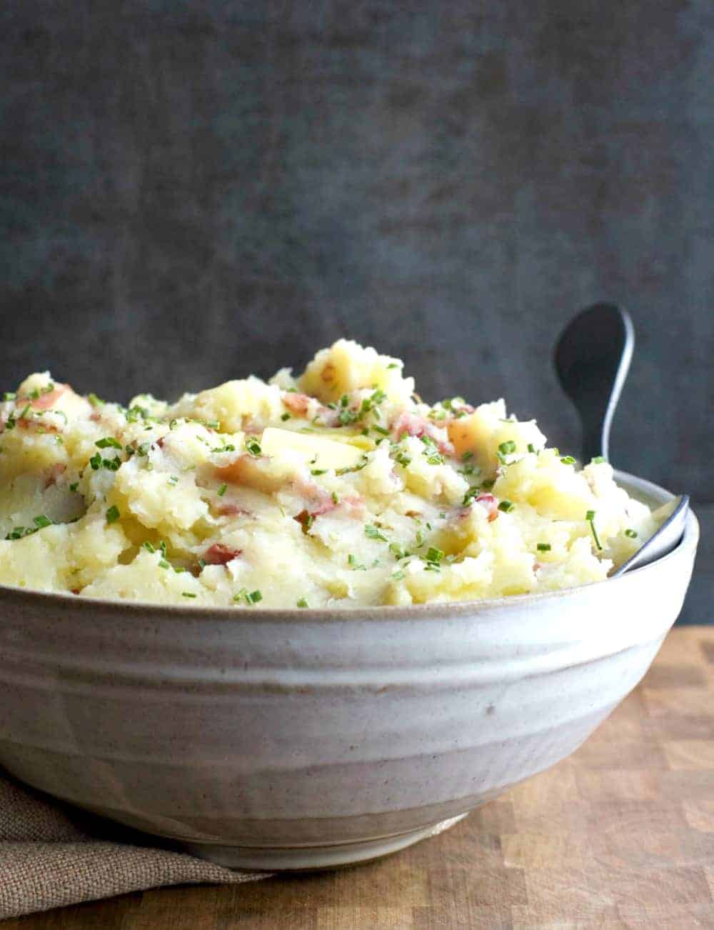 Mashed Red Potatoes Served in a Ceramic Bowl