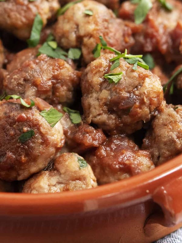 Spanish Meatballs served in a cazuela