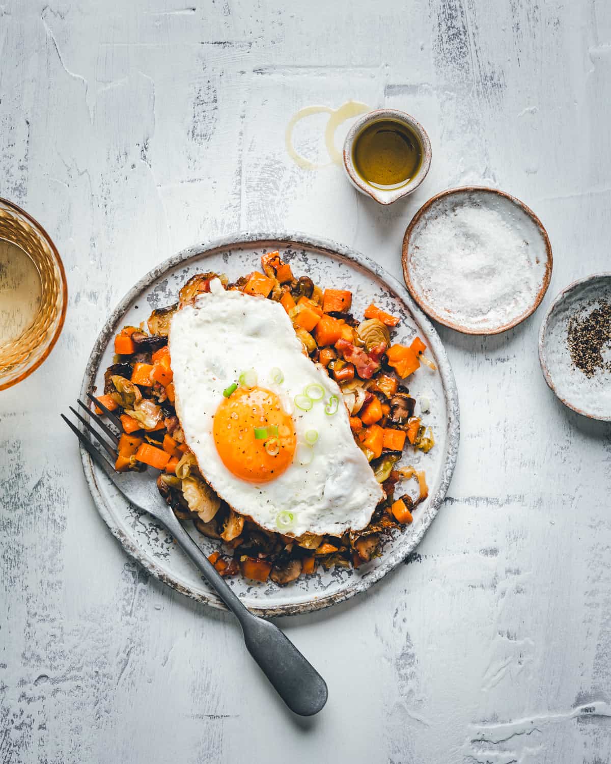 Single plate of Sweet Potato Hash from above.