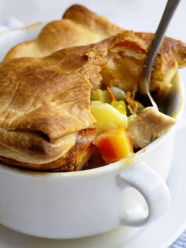 Turkey Pot Pie in a white bowl