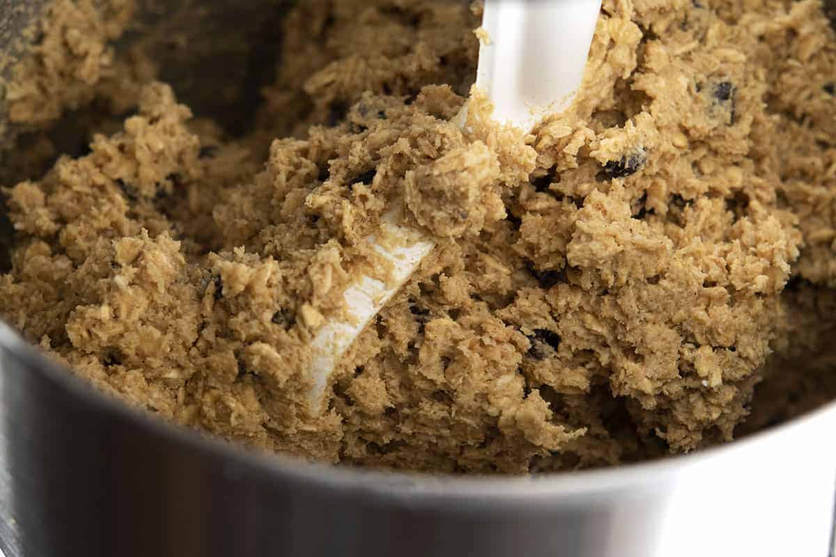 almond flour oatmeal cookie dough ready to scoop