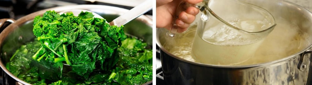 blanched broccoli rabe and reserved pasta water