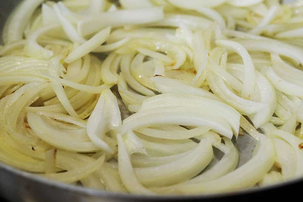 carmelizing onions in skillet