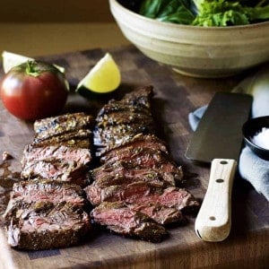 Carne-Asada thinly sliced across the grain featured