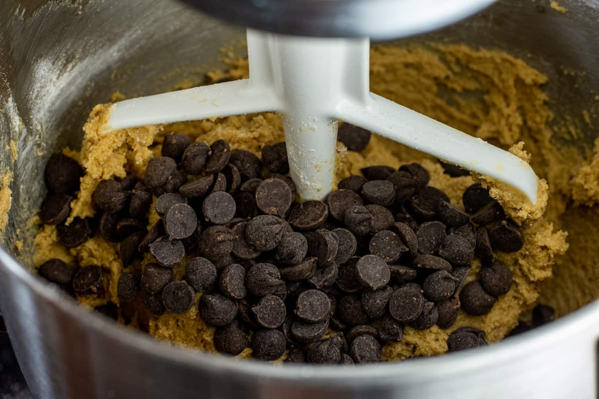 chocolate chips added to oat flour cookie dough.