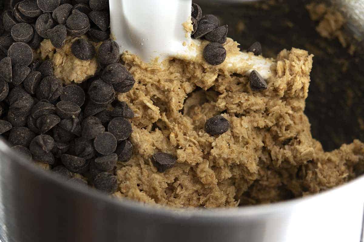 chocolate chips on top of dough