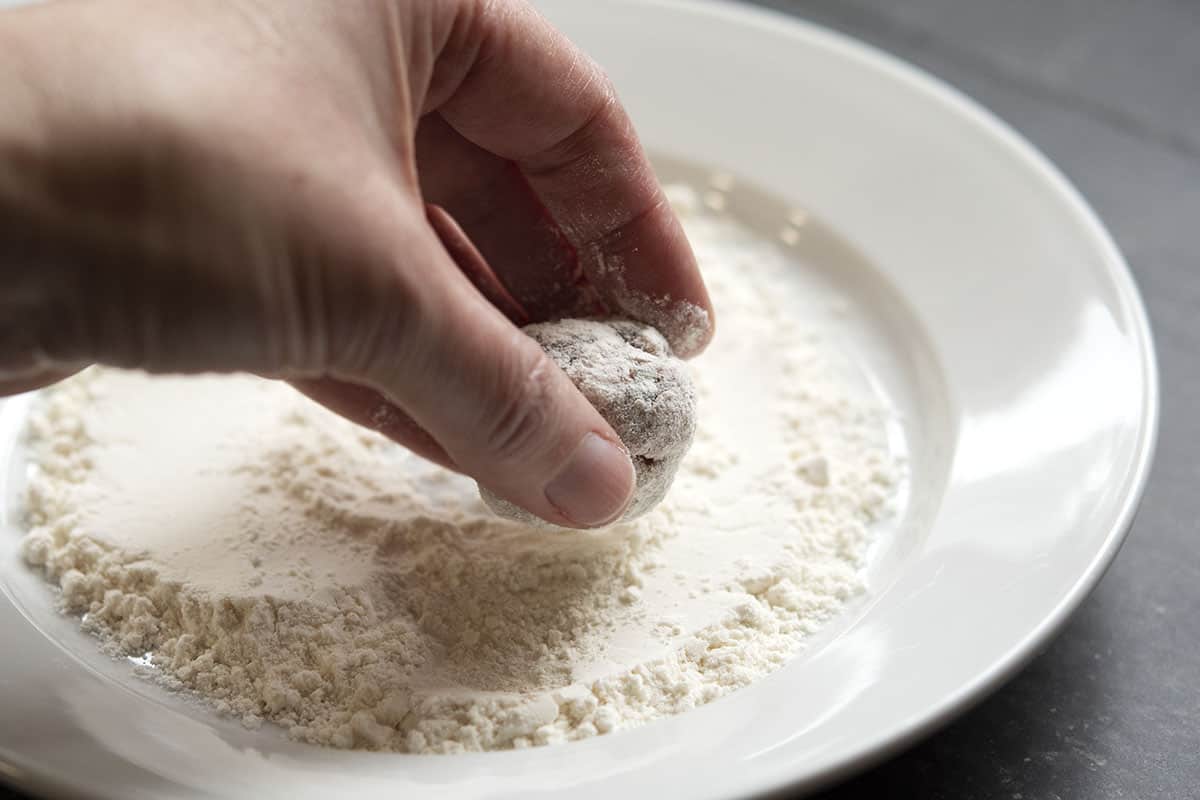 coating meatballs in flour