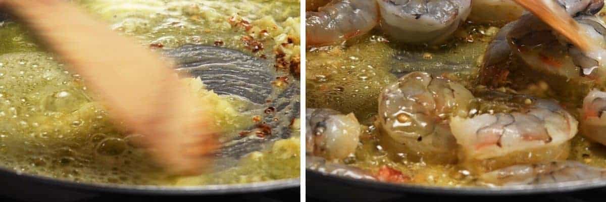 cooking shrimp in butter olive oil garlic and red pepper flakes