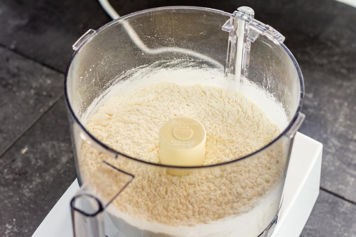 flour and salt pulsed together in food processor bowl