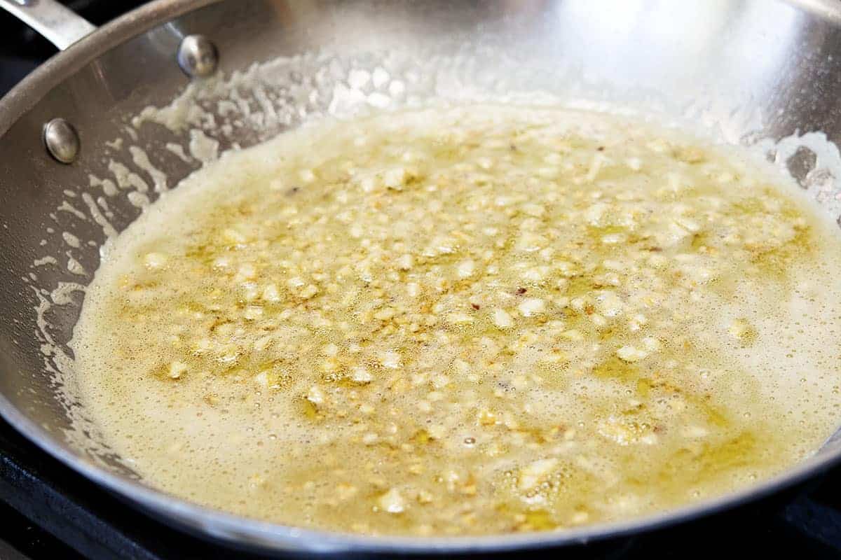 garlic and red pepper flakes cooked in olive oil and butter