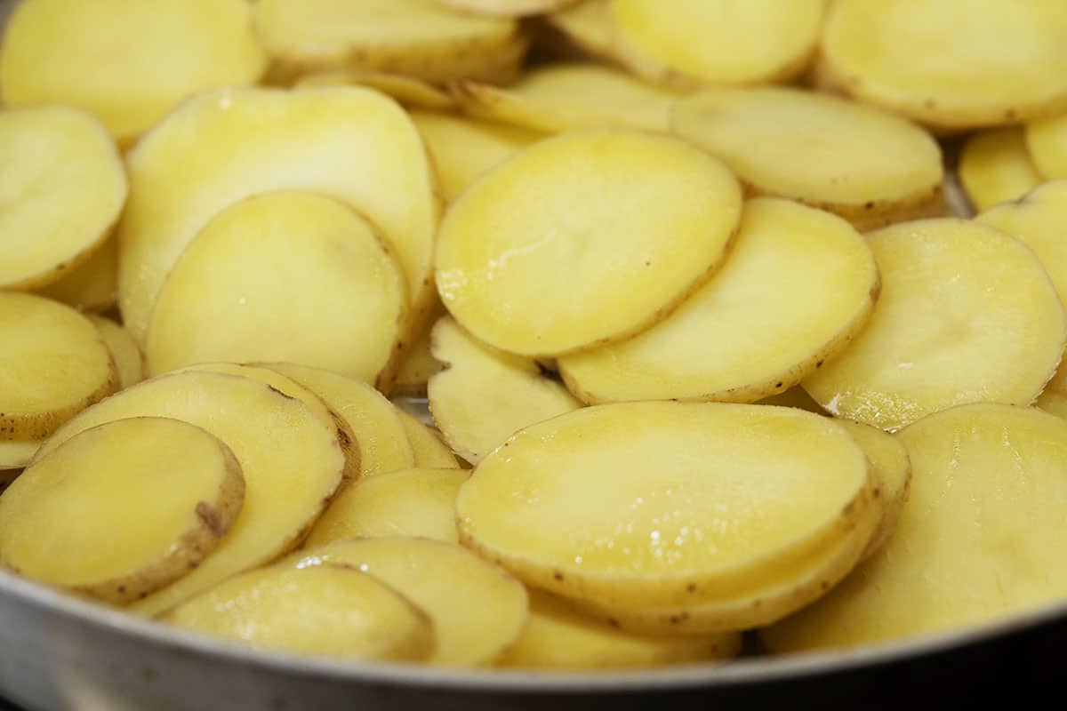 pan frying potato slices in butter