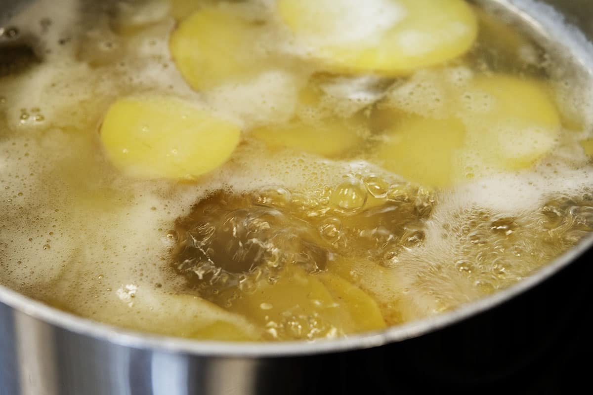 parboiling sliced potatoes