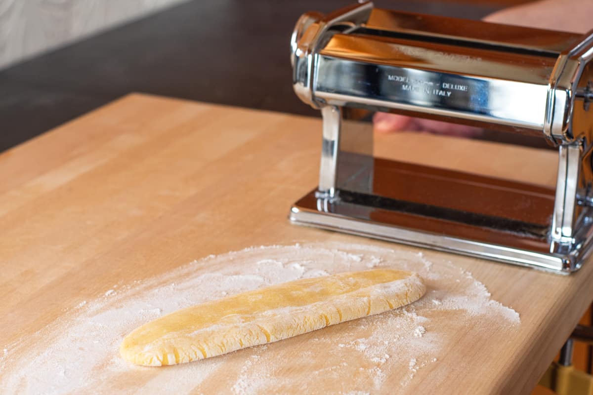 pasta dough after first pass in manual pasta machine