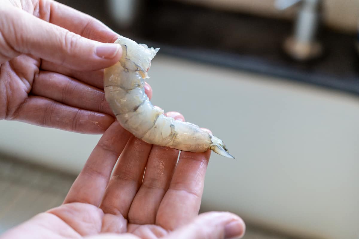 peeled raw shrimp with tail removed